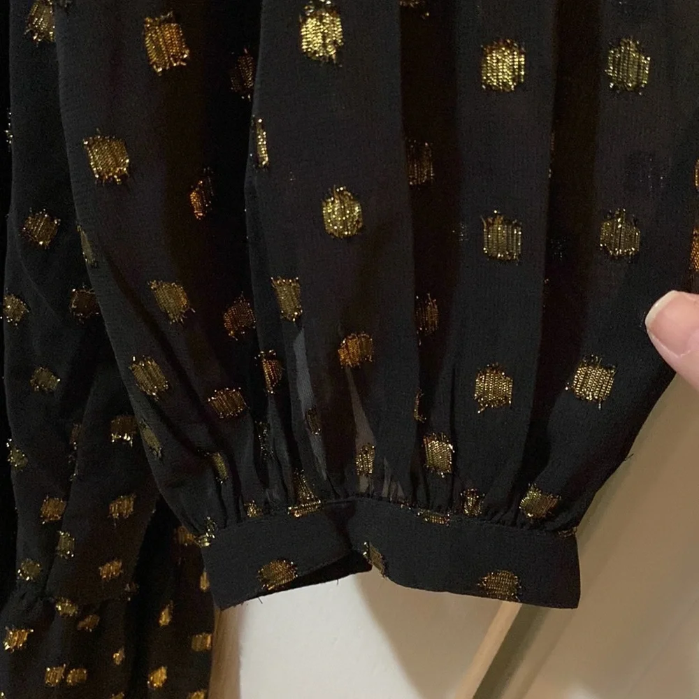 % crown & ivy 3X Black Long Sleeve Dress with Gold Dot Print - Picture 2 of 7